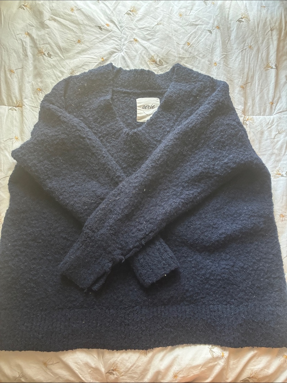 aerie Dark Navy Textured V-Neck Sweater